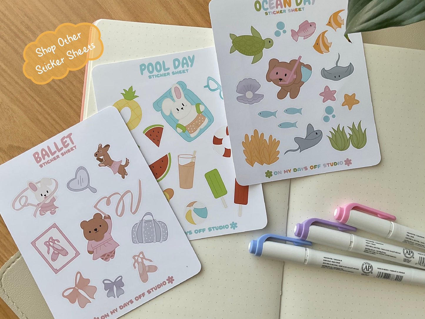 Variety of other sticker sheets in my shop - ballet themed, pool day and ocean day