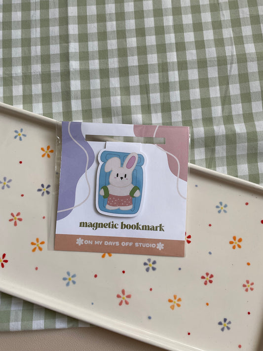 Bunny on a pool float magnetic bookmark