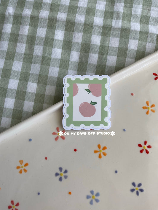 Cute vinyl sticker of a fruit peach stamp