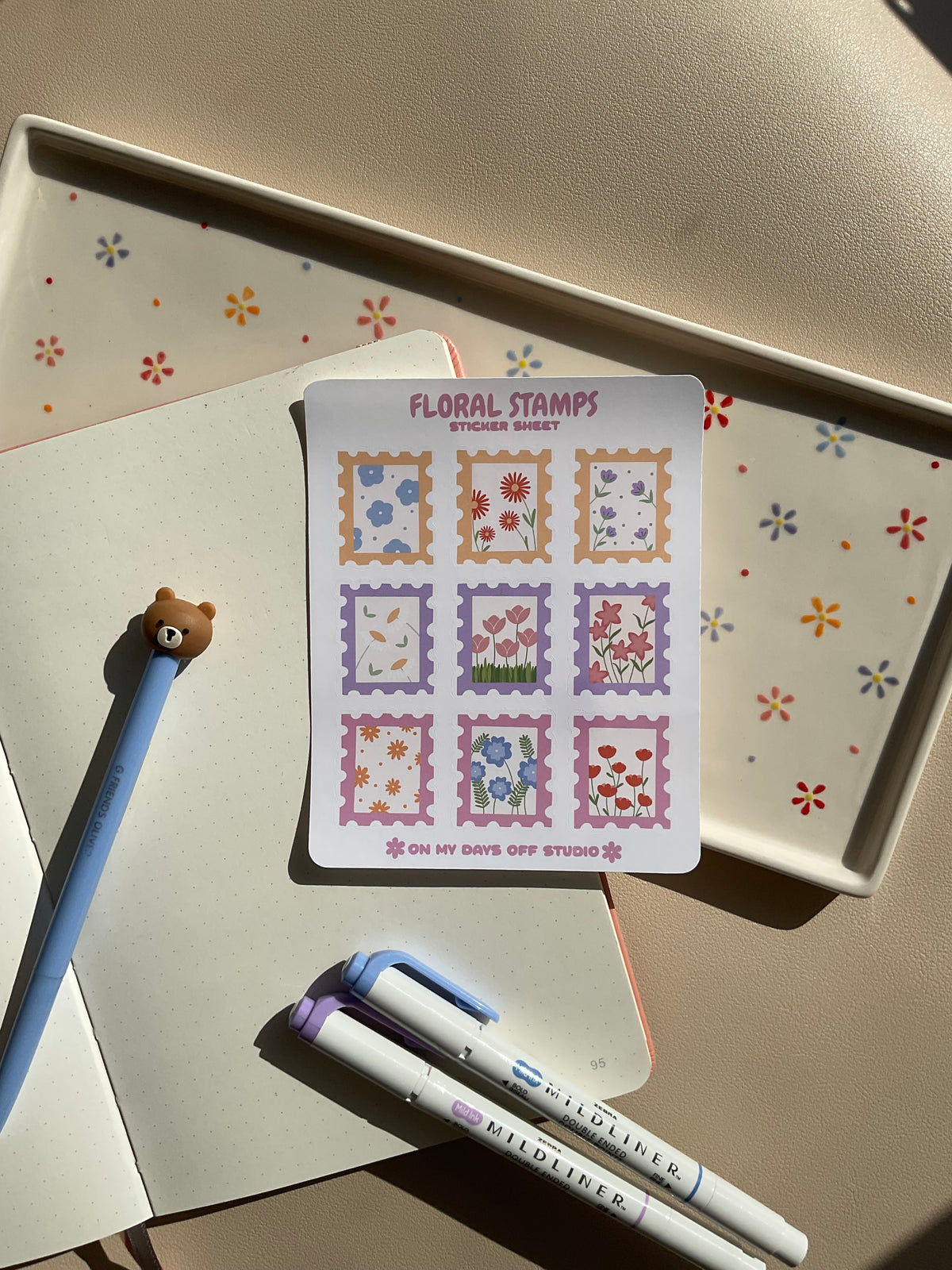 Sticker sheet with 9 cute floral themed stamps. Perfect for your journal spread