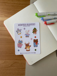 This stationery sticker sheet set of 4 features a holiday theme illustrations. It comes with our Holiday Stamps, Holiday Cookies, Winter Buddies and Holiday Gifts sticker sheets. These glossy stickers are perfect for planners and bullet journals.&nbsp;