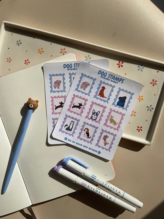 Sticker sheet with 9 dog floral themed stamps. Perfect for your journal spread