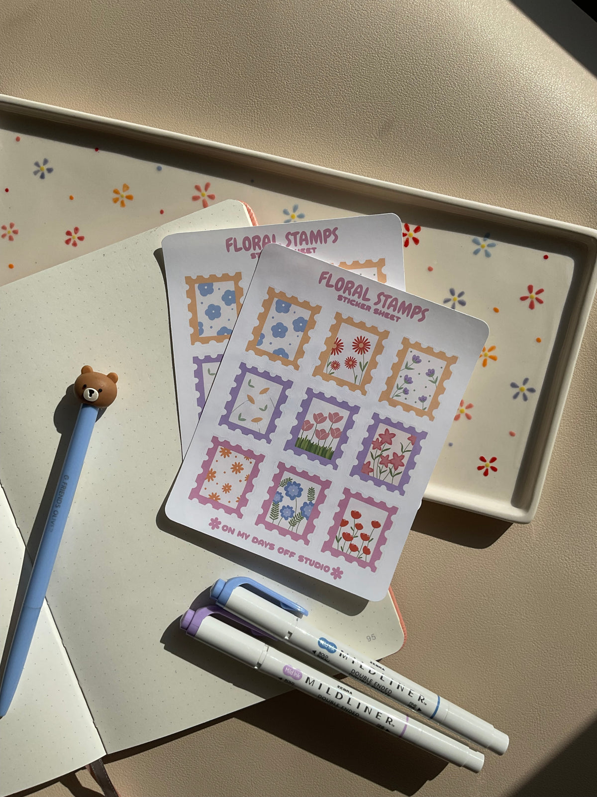 Sticker sheet with 9 cute floral themed stamps. Perfect for your journal spread