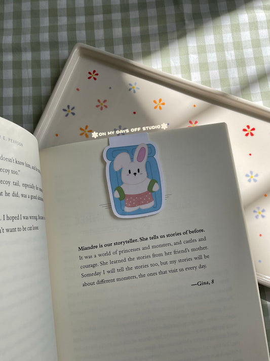 Bunny on a pool float magnetic bookmark