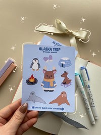 This stationery sticker sheet features a Alaska theme and has 9 colorful illustrations, including reindeer, walrus, penguin, igloo, seal and more. These glossy stickers are perfect for planners and bullet journals.&nbsp;