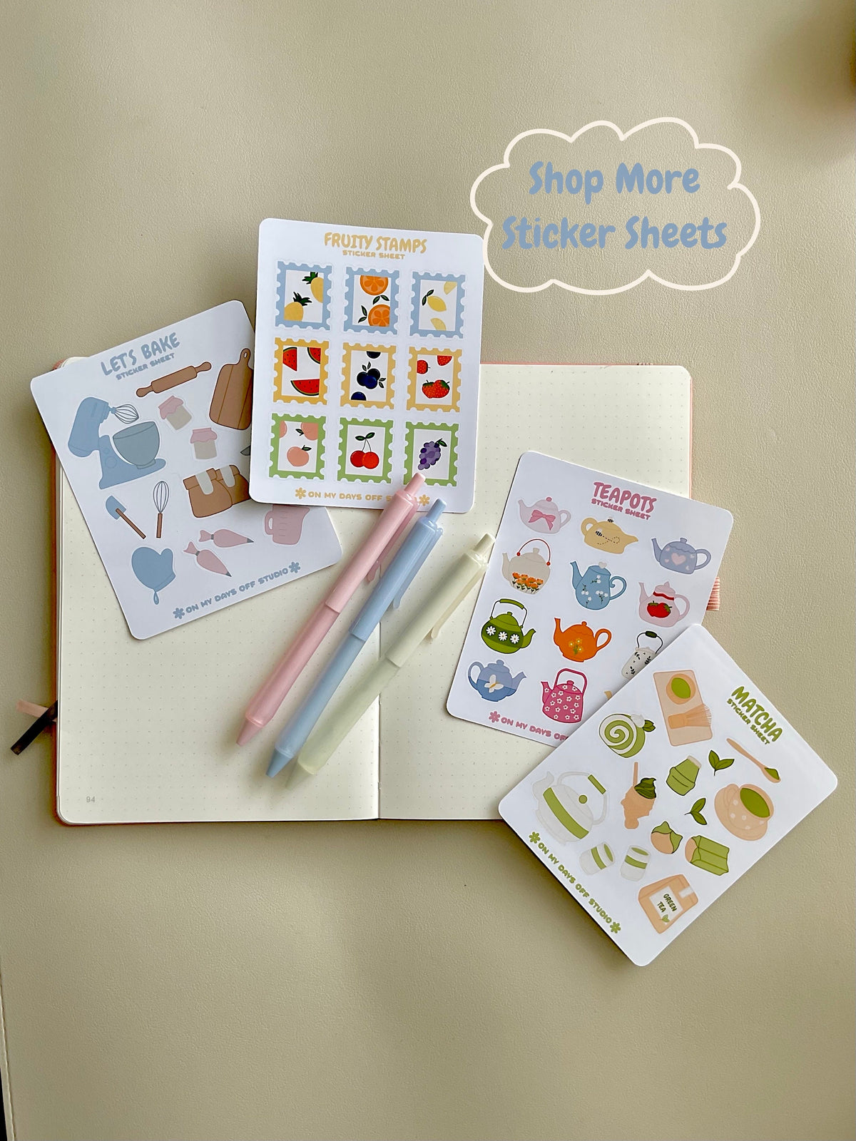 Food themed sticker sheets