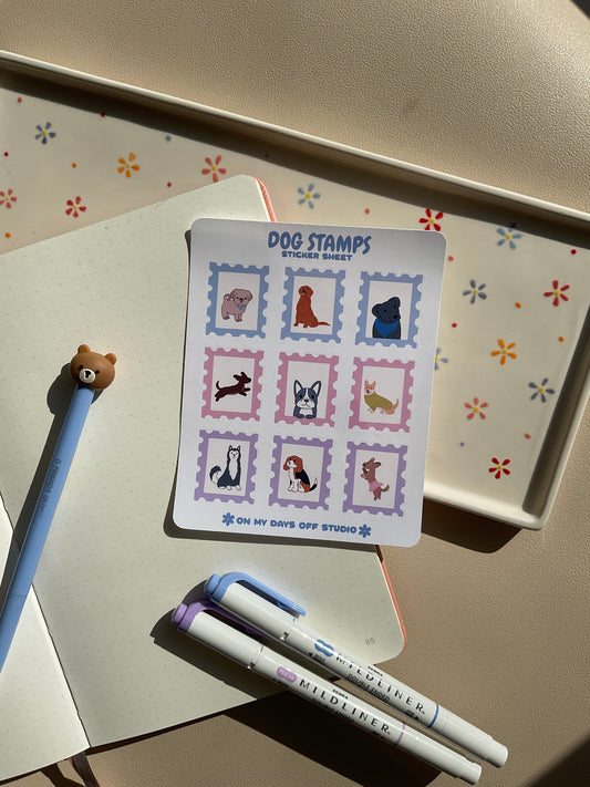 Sticker sheet with 9 dog floral themed stamps. Perfect for your journal spread