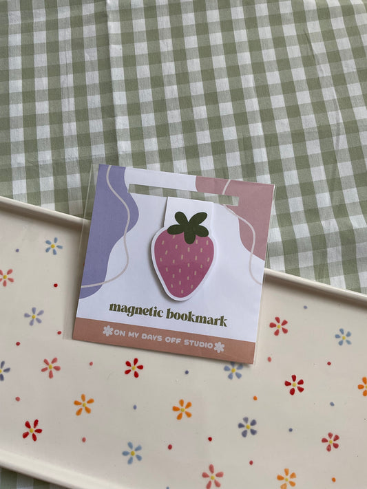Pink strawberry magnetic bookmark