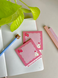 Pink sticky notes with Japanese strawberry cake roll theme