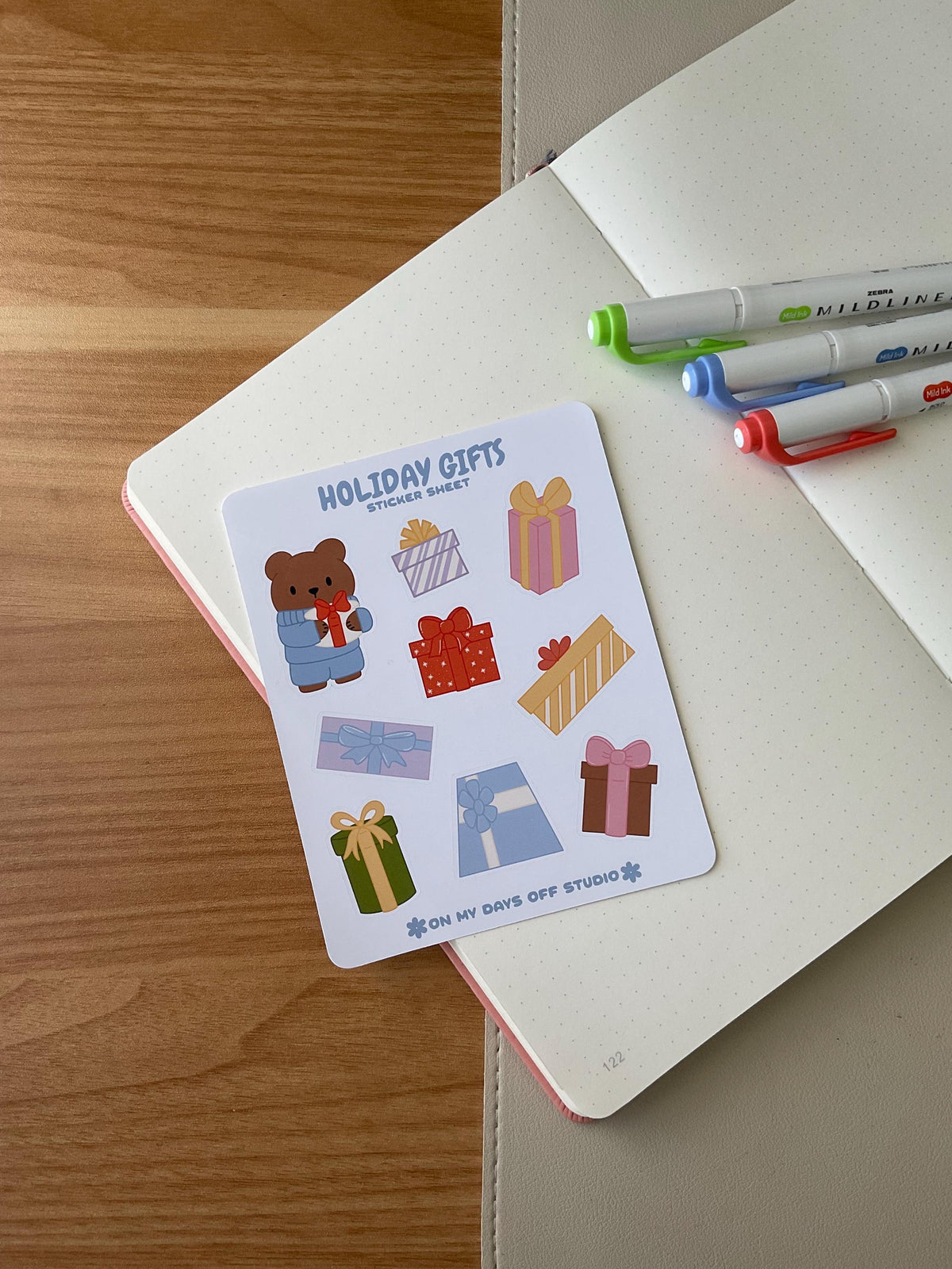 This stationery sticker sheet set of 4 features a holiday theme illustrations. It comes with our Holiday Stamps, Holiday Cookies, Winter Buddies and Holiday Gifts sticker sheets. These glossy stickers are perfect for planners and bullet journals.&nbsp;