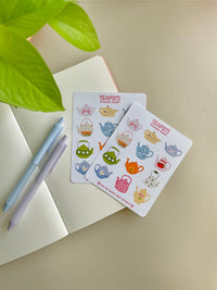 This stationery sticker sheet features a colorful teapot theme and has 12 colorful illustrations. These glossy stickers are perfect for planners and bullet journals.