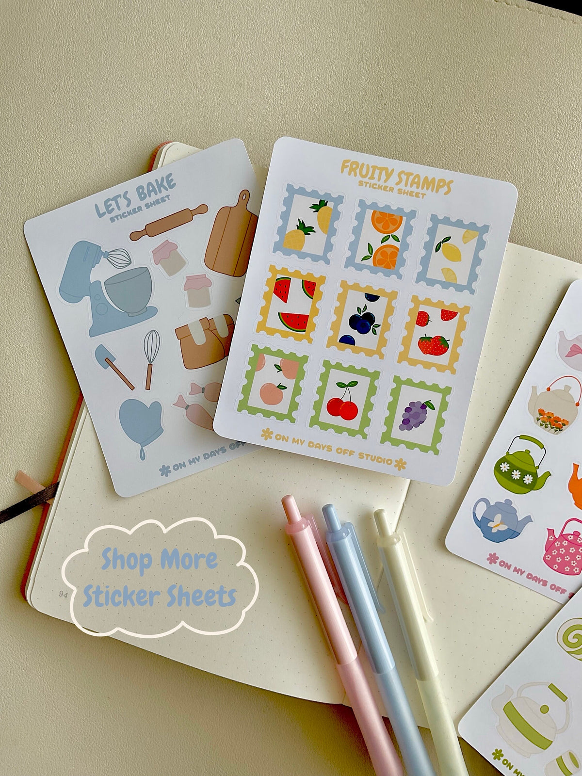 This stationery sticker sheet features a colorful teapot theme and has 12 colorful illustrations. These glossy stickers are perfect for planners and bullet journals.