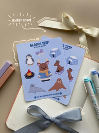 This stationery sticker sheet features a Alaska theme and has 9 colorful illustrations, including reindeer, walrus, penguin, igloo, seal and more. These glossy stickers are perfect for planners and bullet journals.&nbsp;